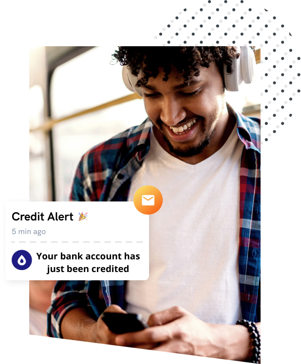 Customer receiving bank account credit alert from Money in Minutes